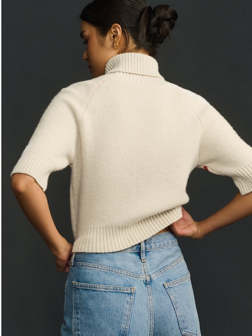 En Saison Merrill Short Sleeve Bow Crop Sweater - Picture 3 of 8
